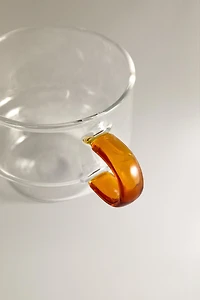 BOROSILICATE GLASS MUG TOWER WITH COLORED HANDLE (SET OF 4)