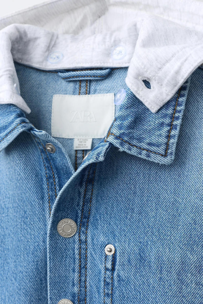 SURCHEMISE EN DENIM À CAPUCHE AMOVIBLE MOLLETON