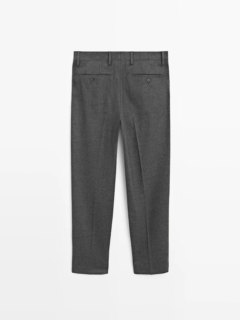 Pantalon à pinces en flanelle de laine mélangée
