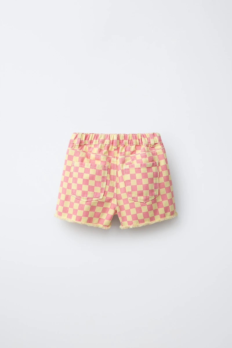 SHORT EN SERGÉ COUPE MOM À DAMIER