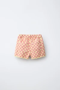 SHORT EN SERGÉ COUPE MOM À DAMIER