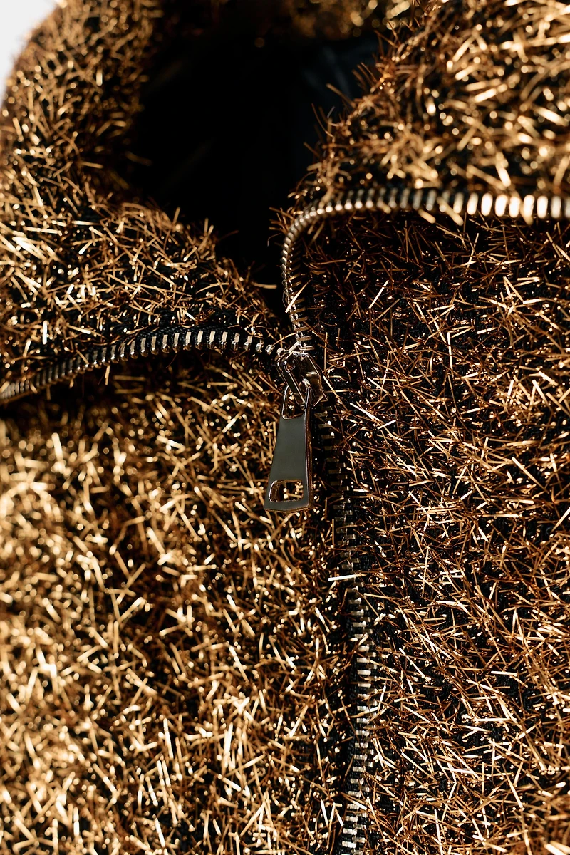 METALLIC THREAD BOMBER JACKET