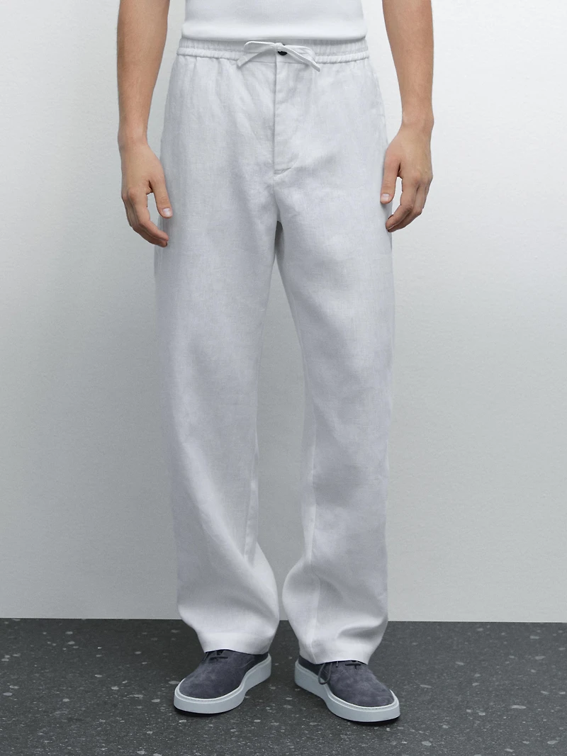 100% linen jogger fit trousers