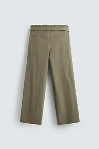 BELTED PLEATED WIDE FIT PANTS