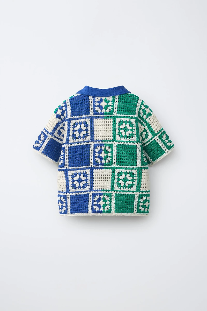 MOSAIC CROCHET KNIT SHIRT