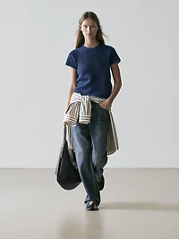 Short sleeve knit alpaca blend sweater