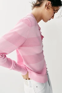 STRIPED KNIT POLO JACKET