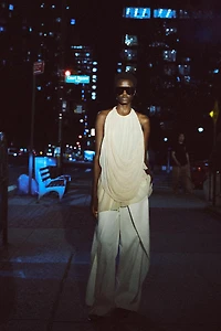 ZW COLLECTION DRAPED POLKA DOT HALTER TOP
