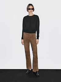 Wool blend knit cardigan with crew neck