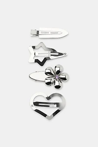 PACK OF 4 FLOWER AND HEART METAL HAIR CLIPS