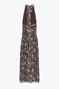 ROBE LONGUE EN TULLE IMPRIMÉ HALTER