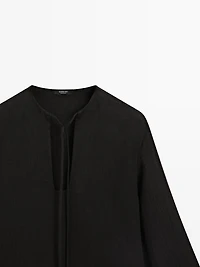 100% linen stand collar mini dress