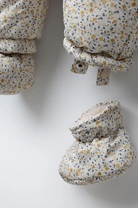 NYLON ROMPER WITH DETACHABLE MITTENS AND BOOTIES, FLORAL PRINT