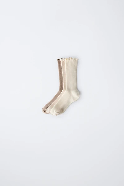 LOT DE TROIS PAIRES CHAUSSETTES HAUTES VELOURS BOUCLÉ