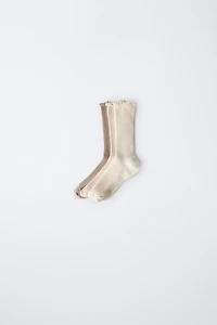 LOT DE TROIS PAIRES CHAUSSETTES HAUTES VELOURS BOUCLÉ