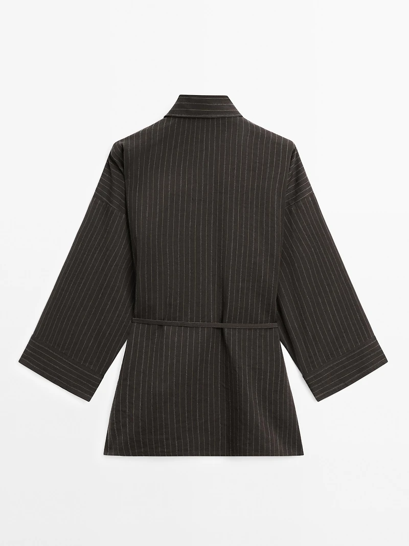 Striped overshirt with buckles