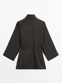 Striped overshirt with buckles