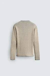 PRINTED TEXT RIBBED JUMPER