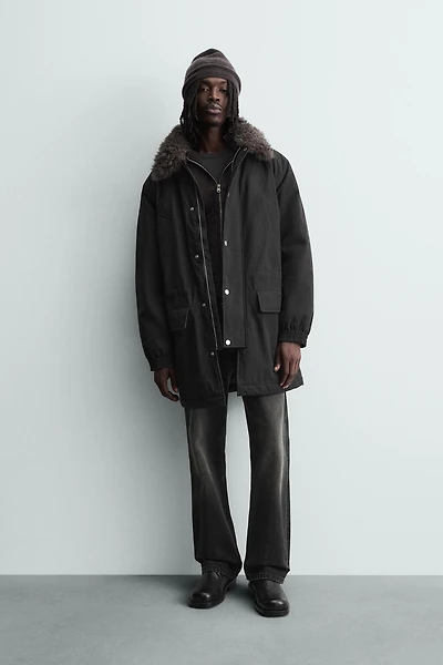 PARKA WITH REMOVABLE FAUX FUR COLLAR