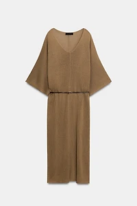 BELTED KNIT MIDI DRESS