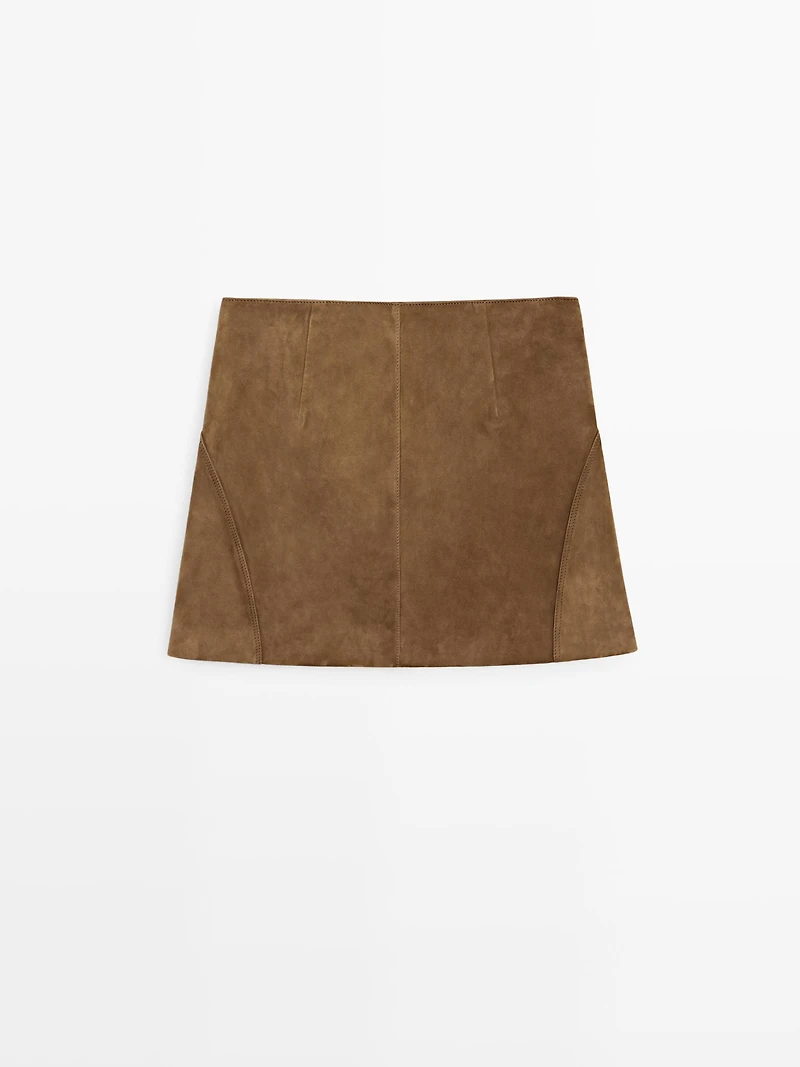 Suede leather mini skirt