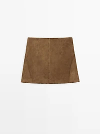 Suede leather mini skirt