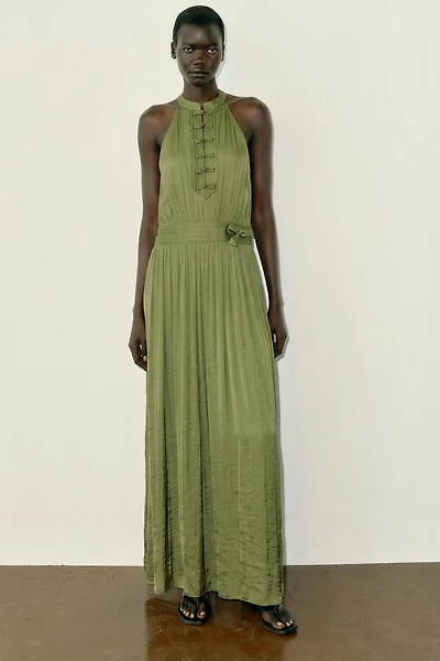 LONG HALTER FROG FASTENING DRESS