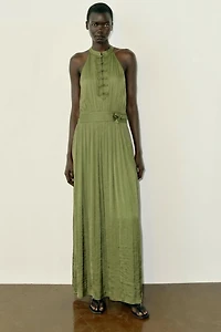 LONG HALTER FROG FASTENING DRESS