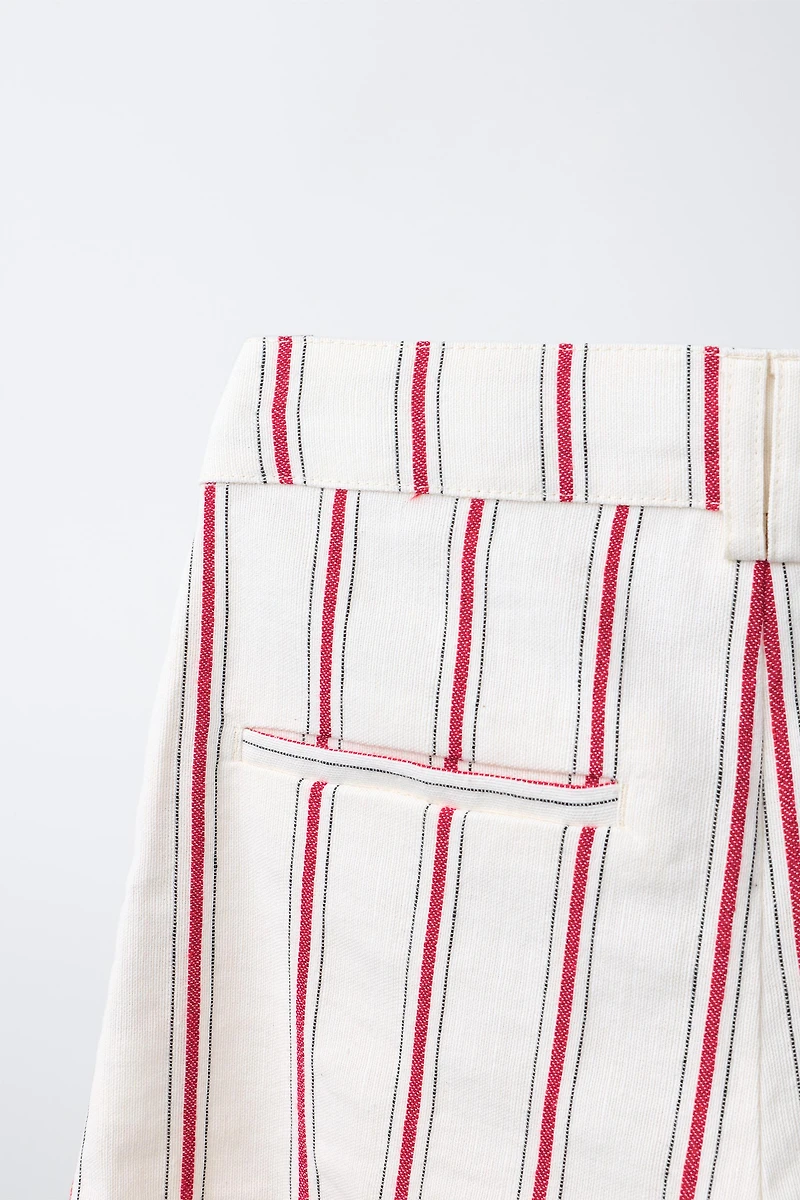STRIPED COTTON LINEN BARREL PANTS