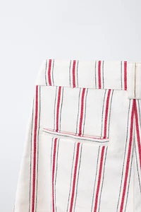 STRIPED COTTON LINEN BARREL PANTS