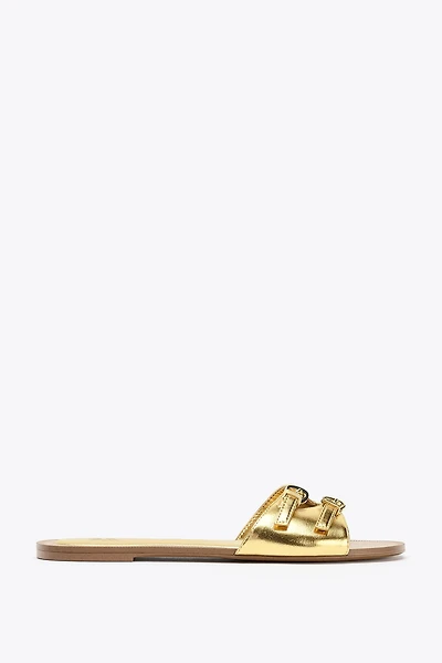 METALLIC EFFECT FLAT SANDALS