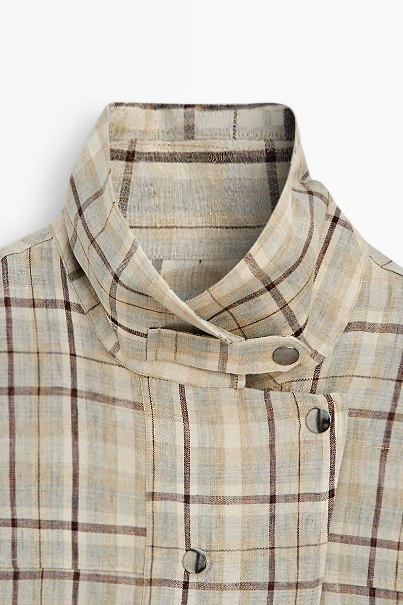 100% linen check shirt with snap buttons