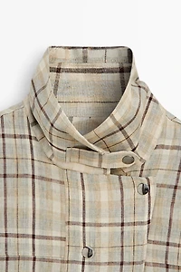 100% linen check shirt with snap buttons