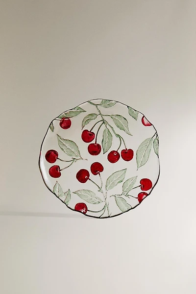 GLASS DESSERT PLATE WITH CHERRIES