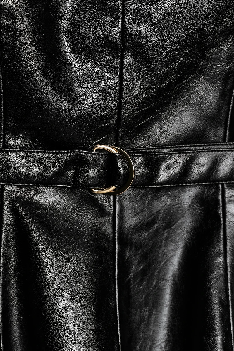 BELTED FAUX LEATHER TOP