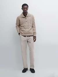 Wool cable-knit polo sweater