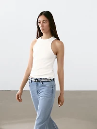 Top à encolure américaine en coton mélang