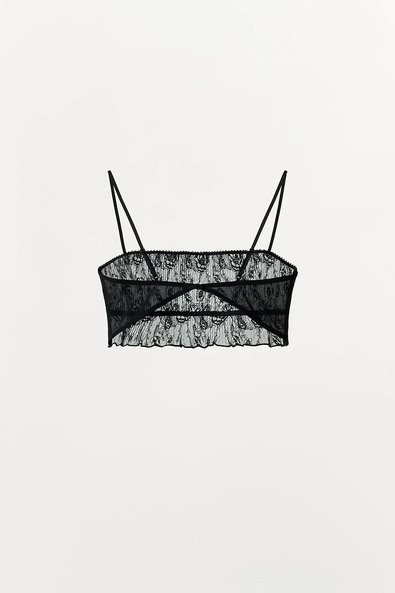 BRALETTE EN DENTELLE PLISSÉE BRODERIES FLEURS