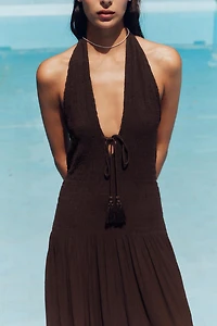 SMOCKED HALTER DRESS