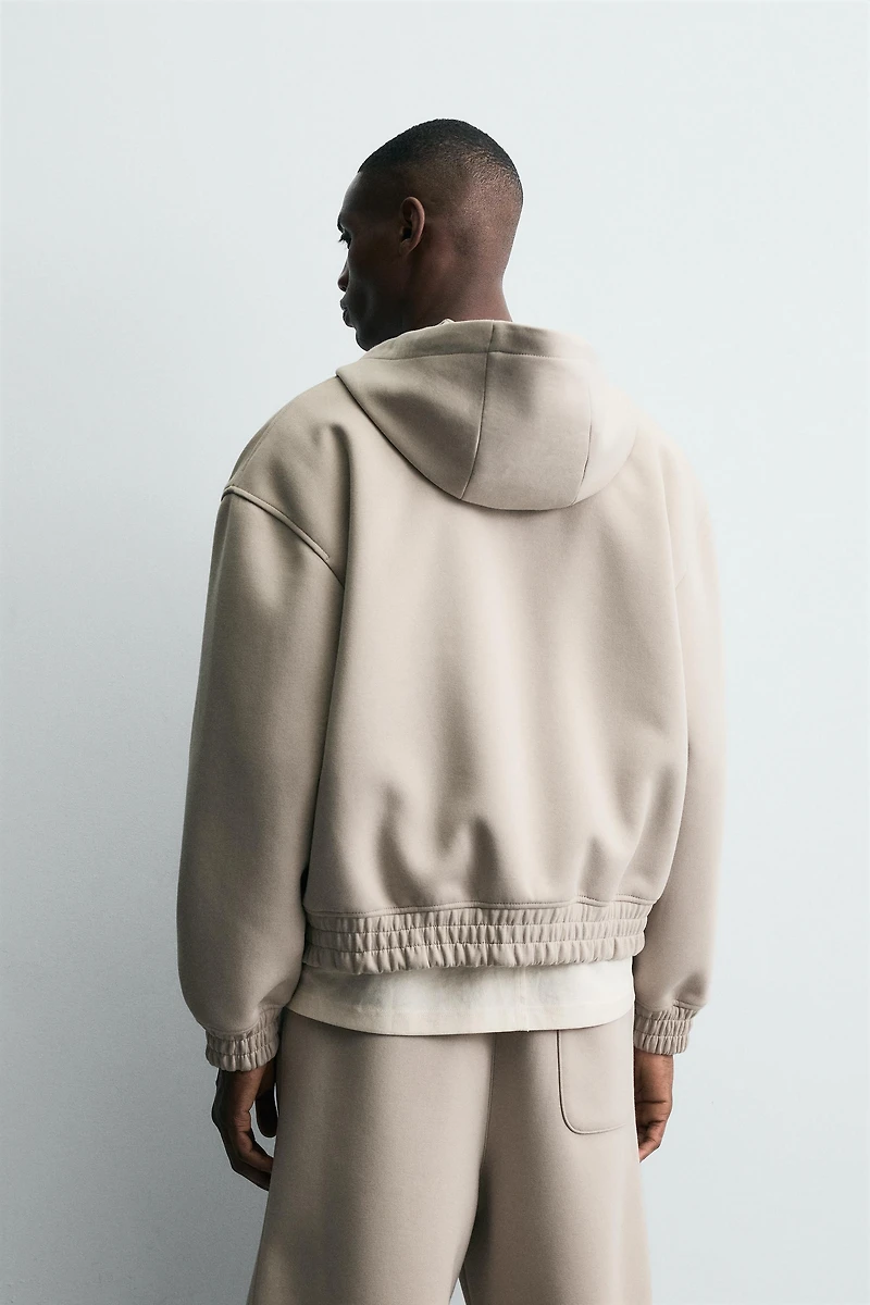 NEOPRENE EFFECT HOODIE SWEATSHIRT WITH ZIPPER