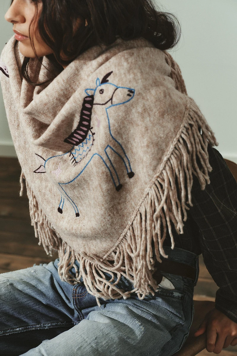 CHÂLE BRODÉ À FRANGES