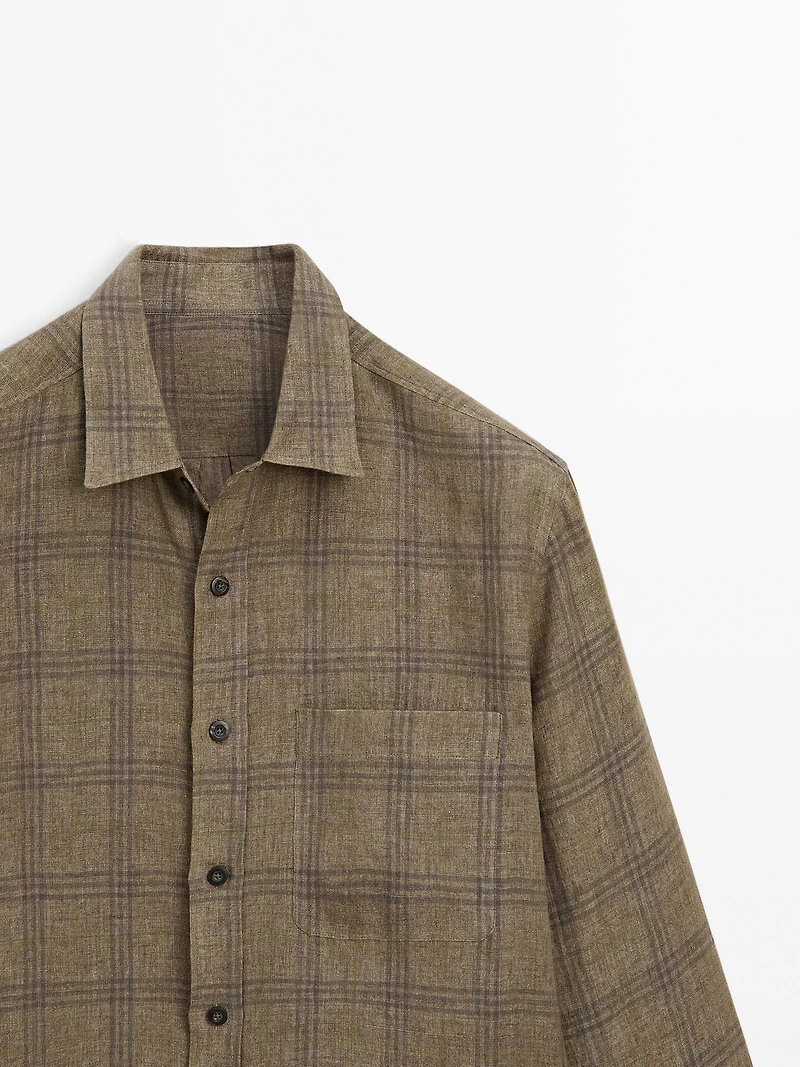 Regular fit linen check shirt