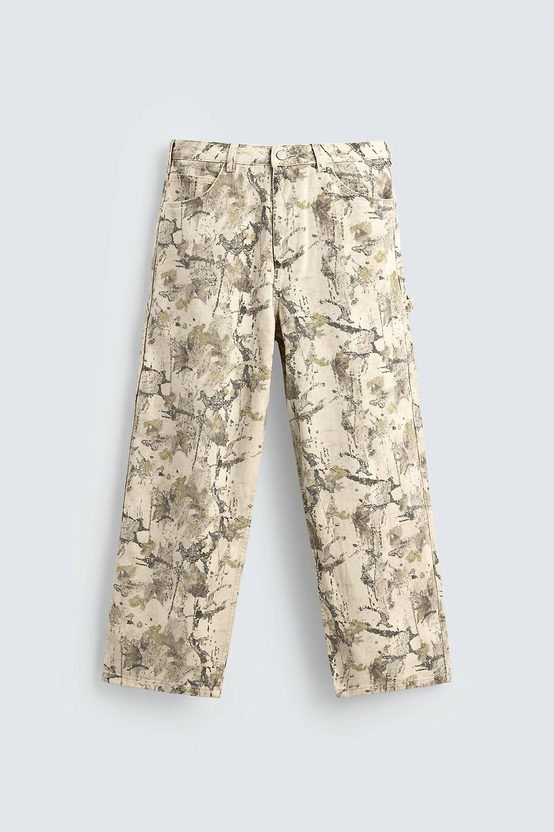 ABSTRACT PRINT BAGGY FIT CARPENTER PANTS