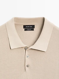 Textured cotton knit polo shirt