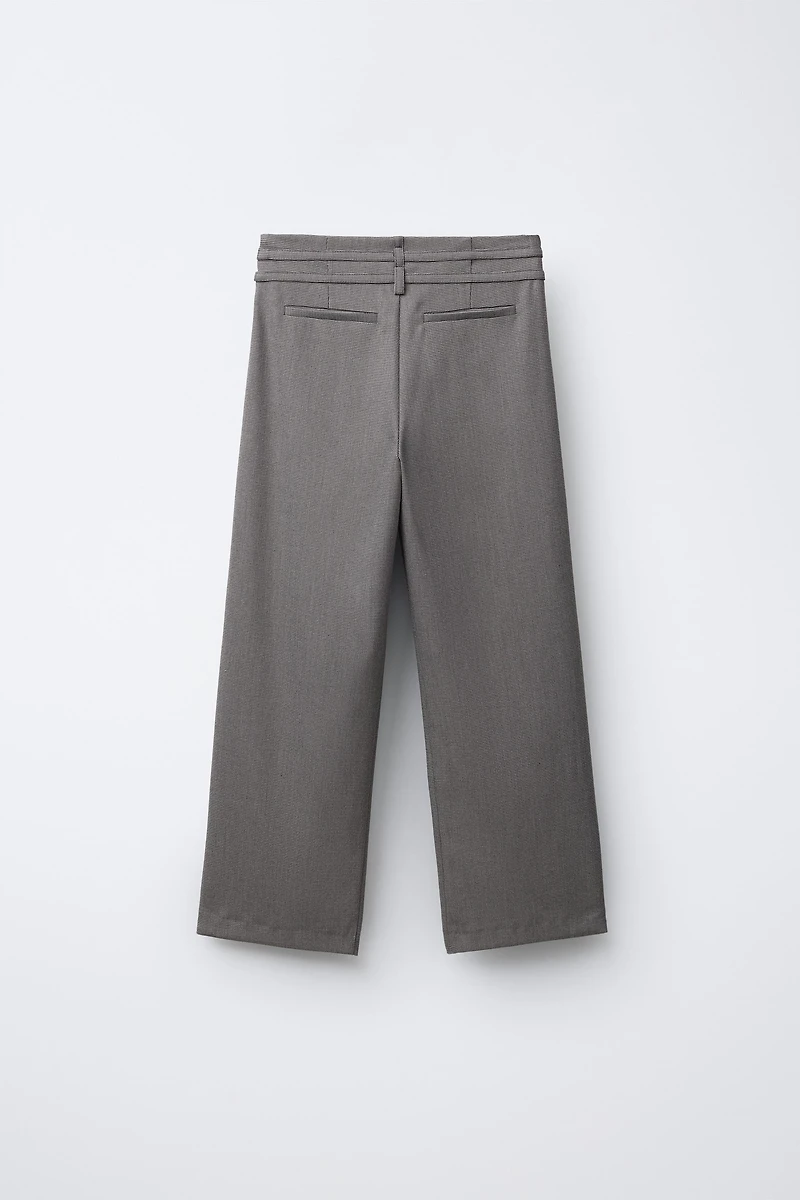 PANTALON LARGE PIED-DE-POULE AVEC DOUBLE CEINTURE