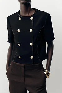 BLAZER MANCHES COURTES SURPIQÛRES CONTRASTE