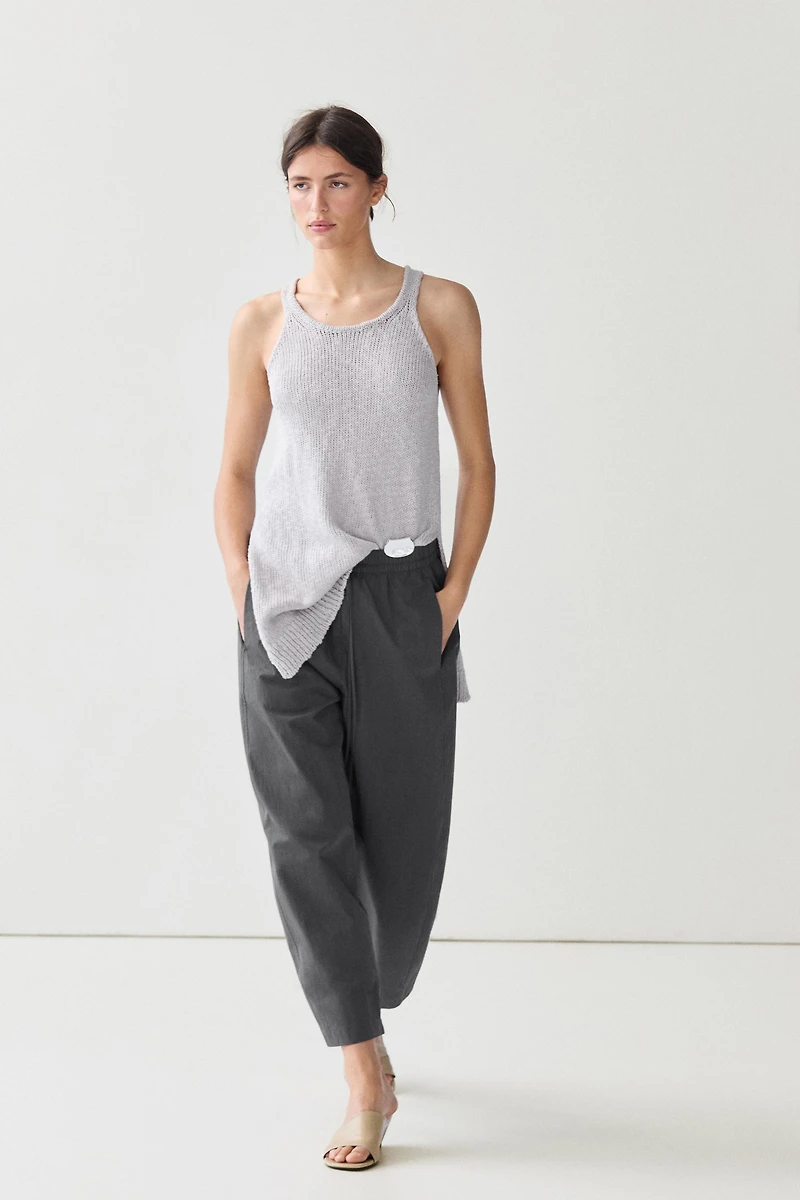 Cropped technical barrel fit pants