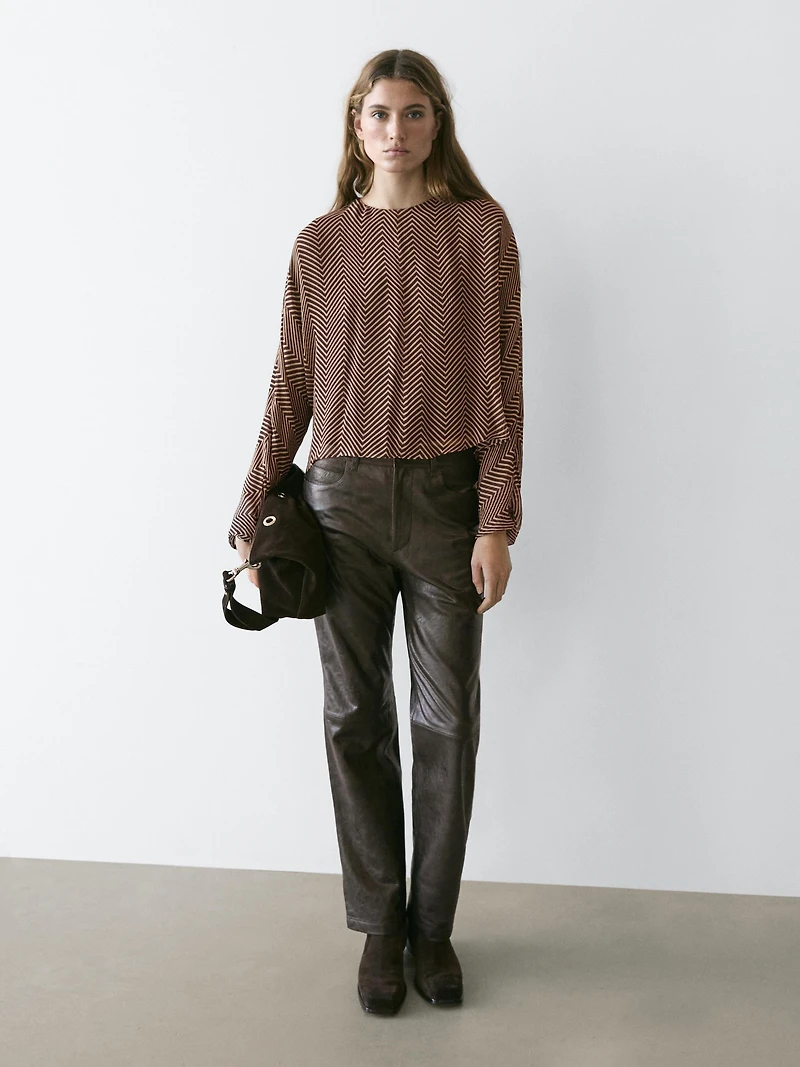 Flowing geometric print blouse