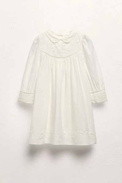 AGES 6-10/ LIMITED EDITION EMBROIDERED FLORAL POPLIN DRESS