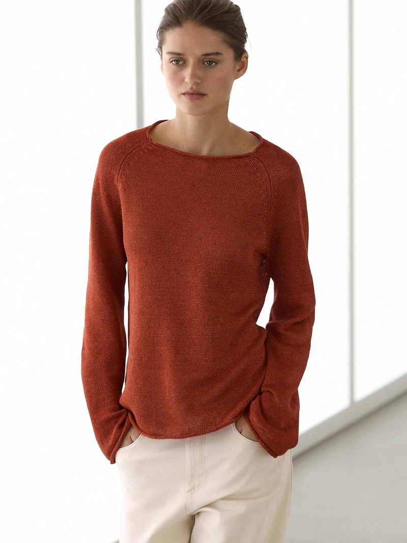 100% linen knit crew neck sweater